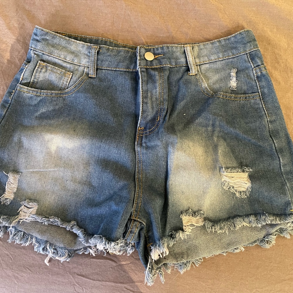 Distressed jean shorts